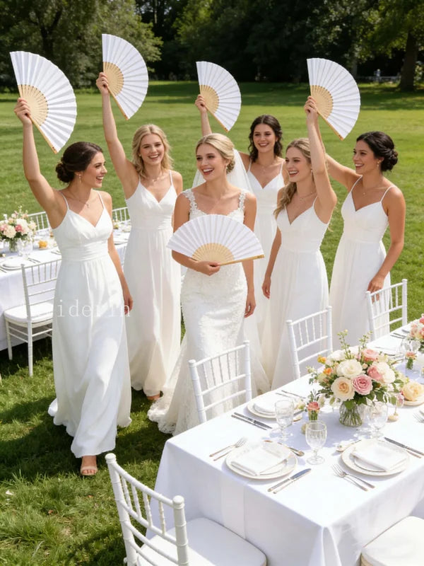 Personalized Foldable Hand Fan with Bamboo Frame - Custom Engraving for Weddings & Events