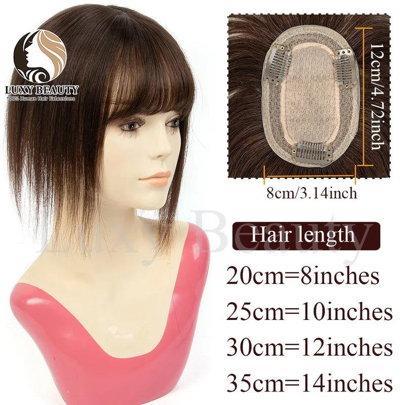 Human Hair Topper with Bangs for Women - Clip-In Hair Pieces, Natural Look