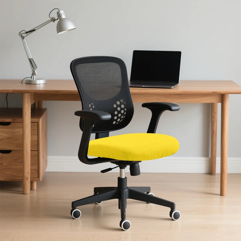 Computer Chair Cover with Armrests Knitted Jacquard Seat Protector for Swivel Office Chairs