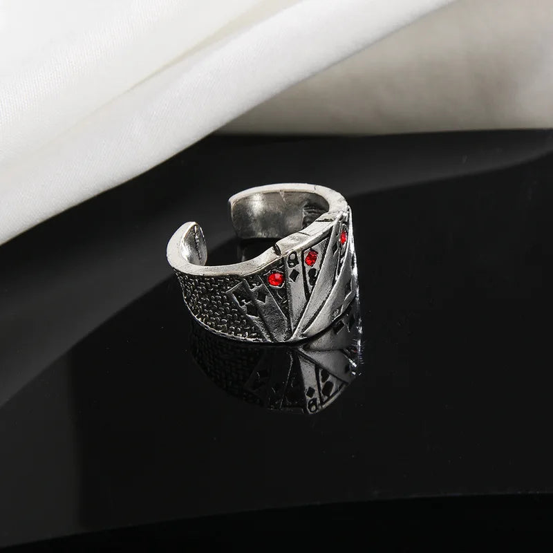 Vintage Metal Poker Ring for Men Women Adjustable Card Playing Jewelry