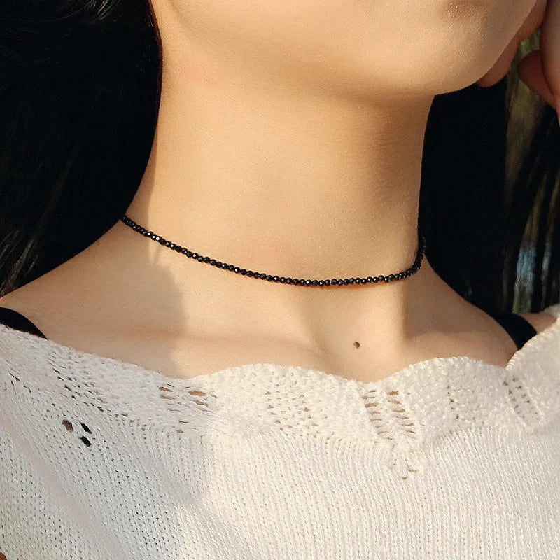 Simple Black Beads Necklace for Women Short Choker Jewelry 2024