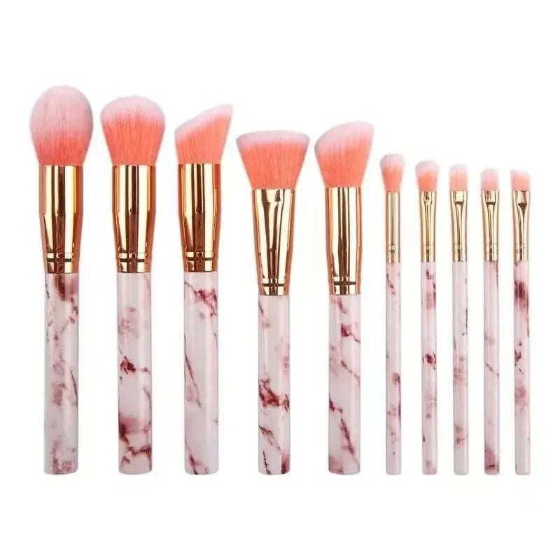 10 Pcs Makeup Brush Set - Synthetic Kabuki Foundation Blenders Face Powder Blush Concealer Eye Shadow Tools