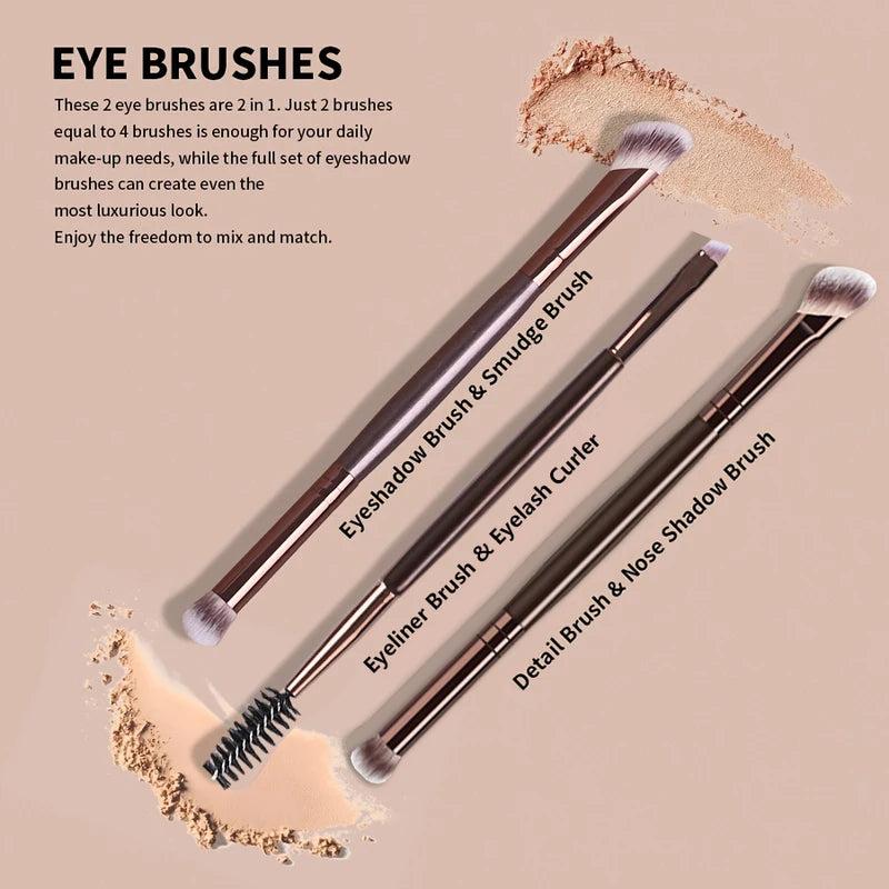 13-Piece Makeup Brush Set with Double-Ended Brushes, Soft Bristles & Aluminum Handles