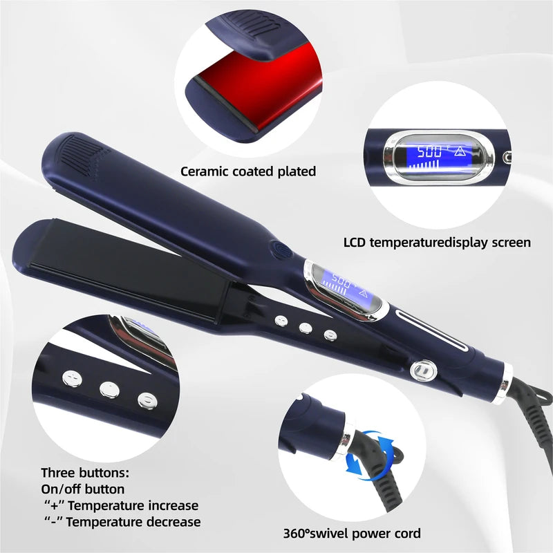 Titanium Plate Hair Straightener and Curler 2-in-1 Flat Iron with Digital Display