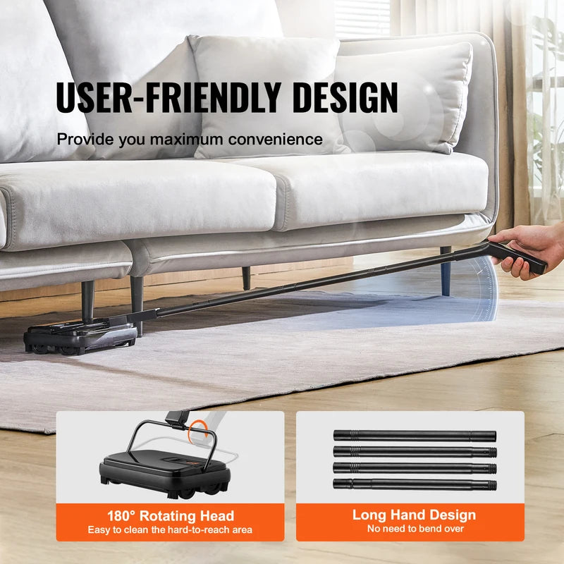 Manual Carpet Sweeper for Rugs & Hardwood Floors - 7.87in Sweeping Path, 300ml Dustbin Capacity