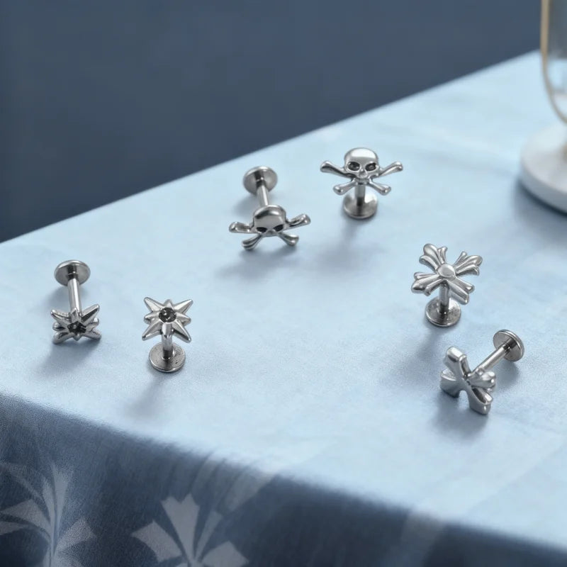 Titanium Cross Lip Piercing Jewelry 16G Gothic Skull Labret Cartilage Nose Tragus Body Accessory