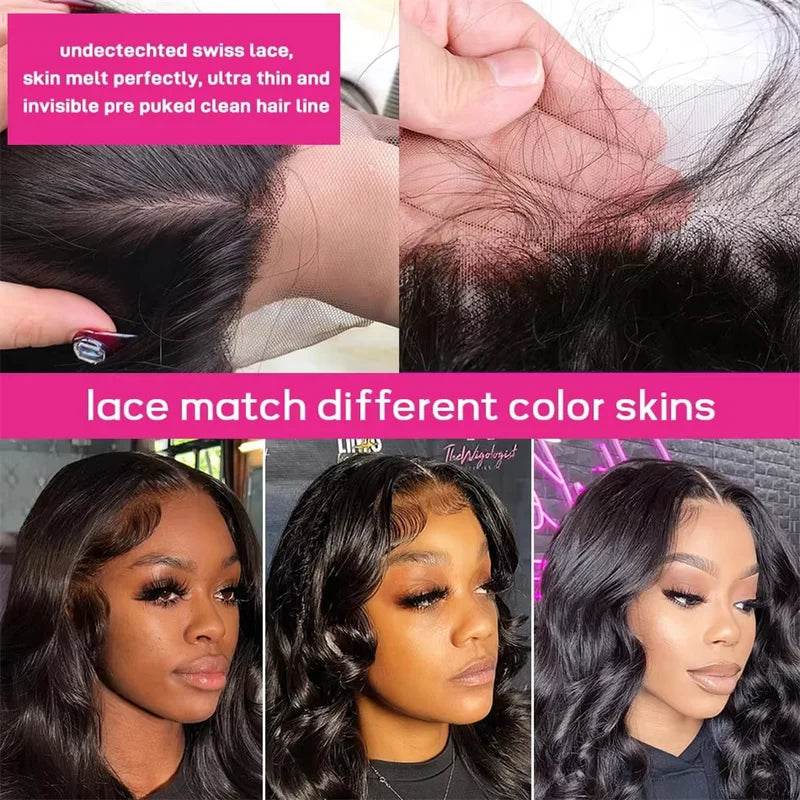 Natural Long Body Wave Human Hair Wig 13x6 360 HD Lace Frontal 40-46 Inch