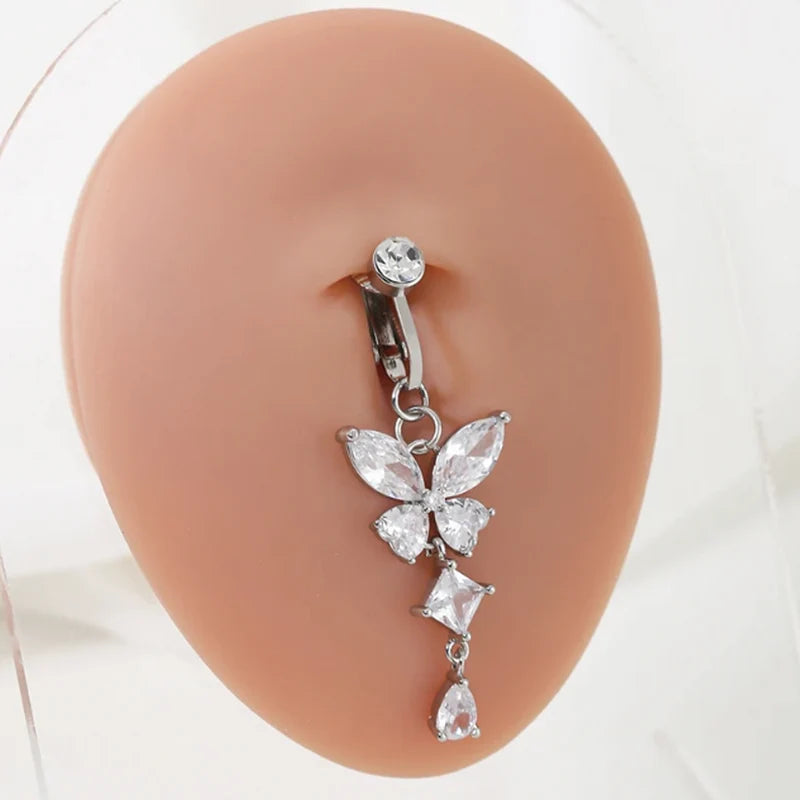 Non-Piercing Heart Butterfly Belly Button Clip-On Navel Ring - Multiple Colors