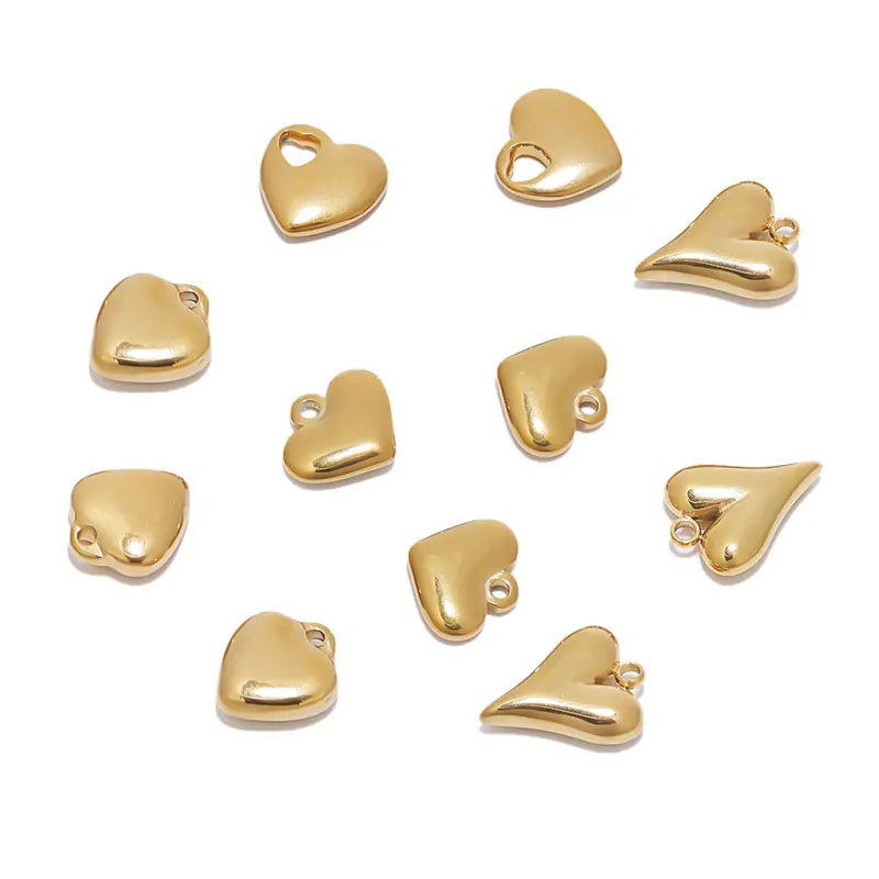 5Pcs Stainless Steel Heart Charms Pendants for Jewelry Making - Multiple Colors