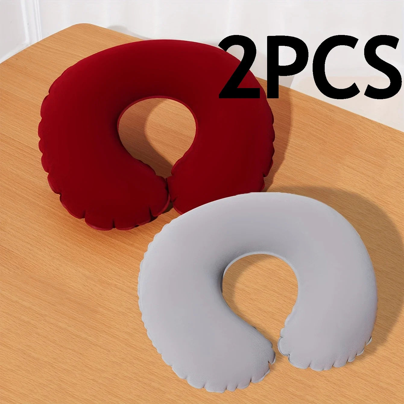 Inflatable U-Shaped Travel Neck Pillow 2-Pack Portable Folding Support