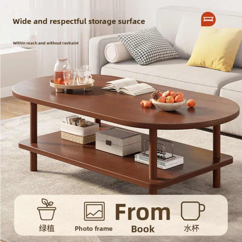 Modern Oval Coffee Table with Double-Layer Storage for Small Spaces, Child-Safe & Easy to Clean