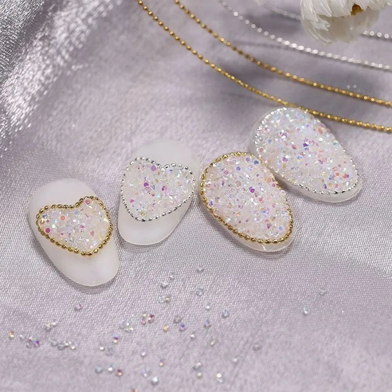 1M Gold Silver Nail Bead Chain - Ellipse Rhinestone Nail Art Decoration