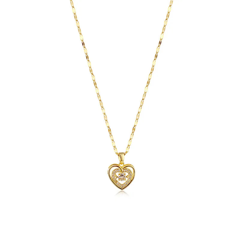 Cute Heart Pendant Necklace for Women Stainless Steel Clavicle Chain Wedding Jewelry