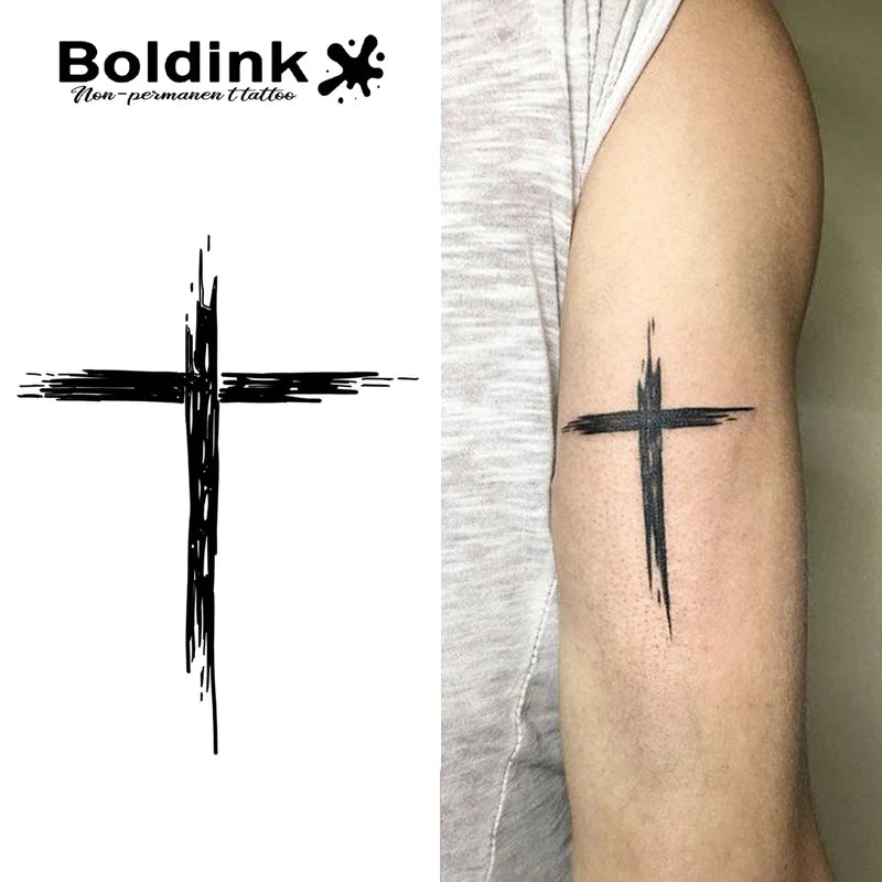 Halloween Temporary Cross Tattoo Waterproof Semi-Permanent Sticker - Lasts Up to 15 Days