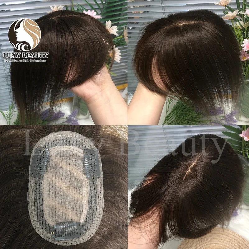 Human Hair Topper with Bangs for Women - Clip-In Hair Pieces, Natural Look