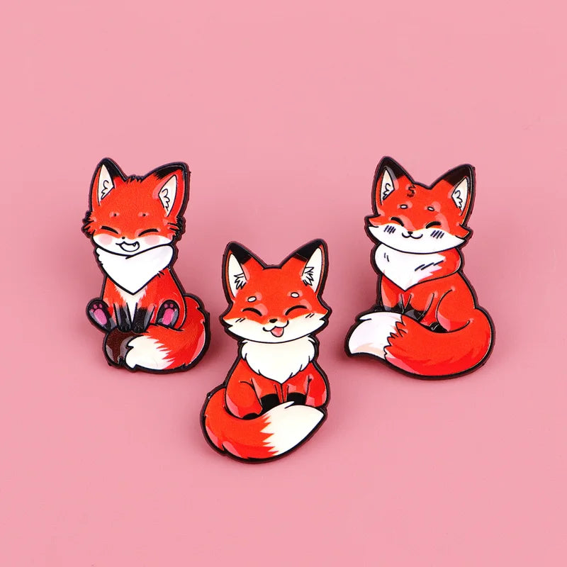 Colorful Fox Enamel Pins Cartoon Glass Style Brooches for Backpack Animal Gifts