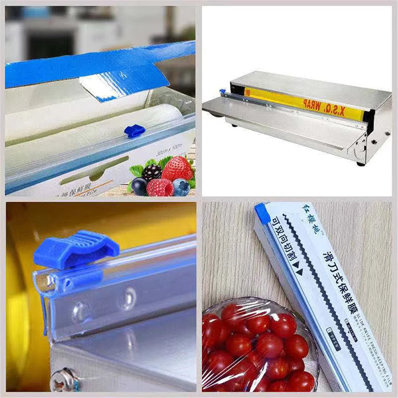 Food Wrap Dispenser with Slide Cutter - Reusable Plastic Cling Film Cutter for Kitchen