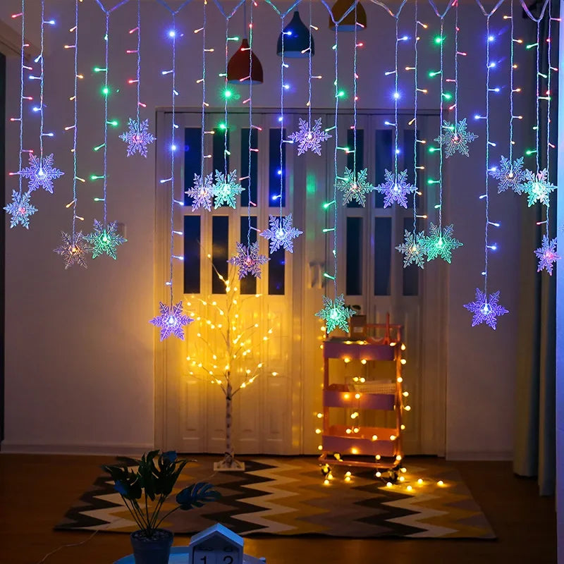 Indoor LED Snowflake Curtain String Lights for Festive Home & Party Decor
