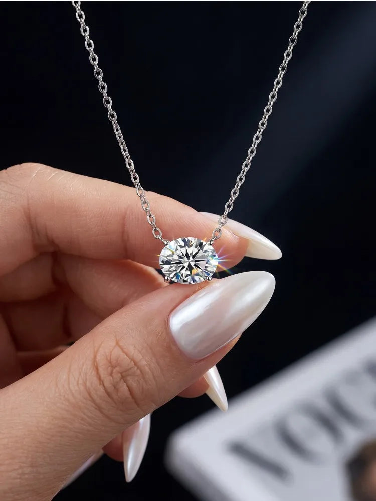 2CT Oval Moissanite Diamond Necklace for Women Sterling Silver Engagement Jewelry