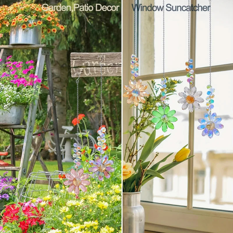 Crystal Sunflower Suncatchers Hanging Ornaments Rainbow Maker Indoor Outdoor Decor Set
