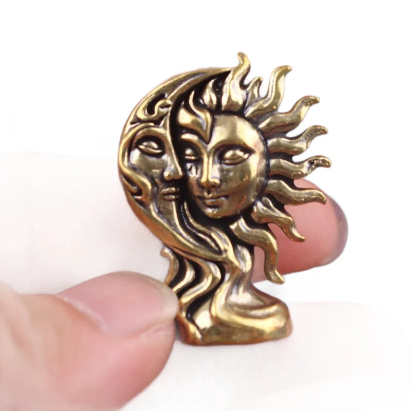 Brass Sun and Moon God Figure Home Decor Ornament Metal Sculpture