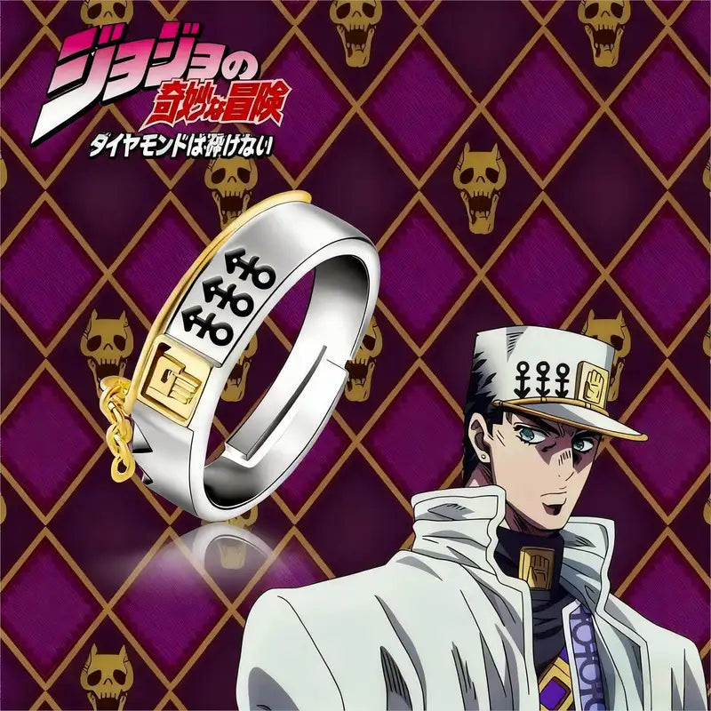 Anime Bizarre Adventure Metal Ring Set Adjustable Cosplay Jewelry for Adults