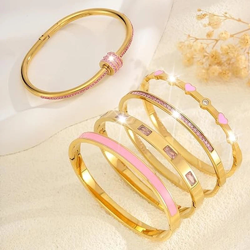 Stackable Gold Color Bangle Bracelet Set for Women - 18K Gold Plated Jewelry
