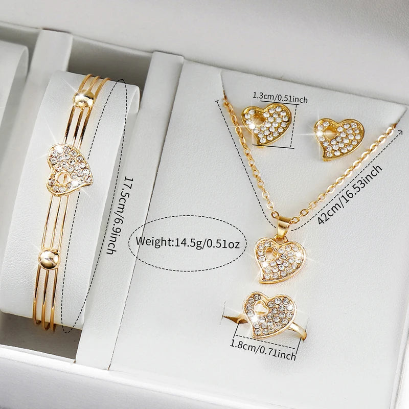 Women's Stainless Steel Analog Quartz Watch with Heart Jewelry Set - 6 Pieces
