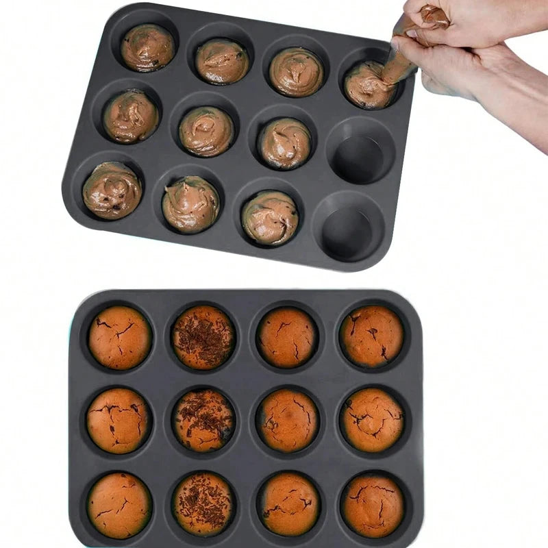 12-Cup Silicone Muffin Mold Non-Stick Baking Pan for Cupcakes & Muffins