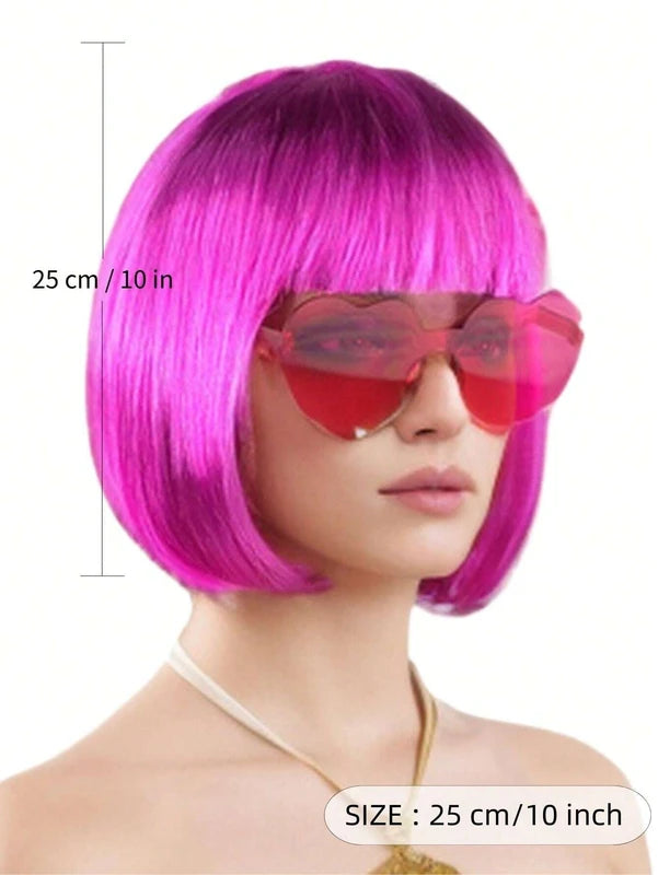 Colorful Short Straight Wig for Halloween Party - Funny & Novelty Accessory with Heart-Shaped Sunglasses