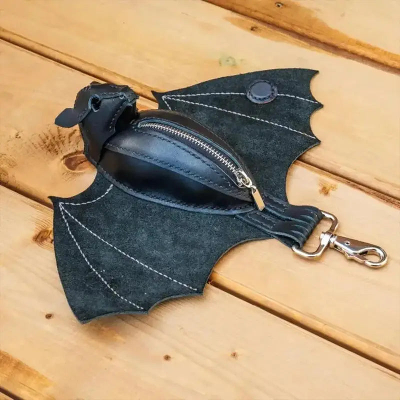 Gothic Bat Coin Purse with Foldable Wings PU Leather Keychain Wallet