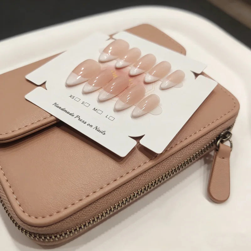 10 Pcs French Almond Cat-Eye Nude Press-On Nails Short Fake Nail Set for Women & Girls
