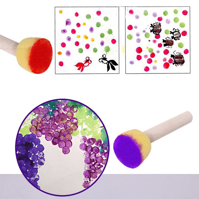 Children's Art Sponge Brush Set - 4 Pack Round Mushroom Seal Rubbing Tools for Kindergarten