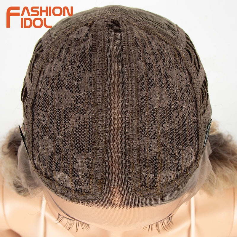 Long Curly Water Wave Wig for Women - Ombré Brown, 42 Inch Heat-Resistant Synthetic Hair, Lace Front Cosplay Wig