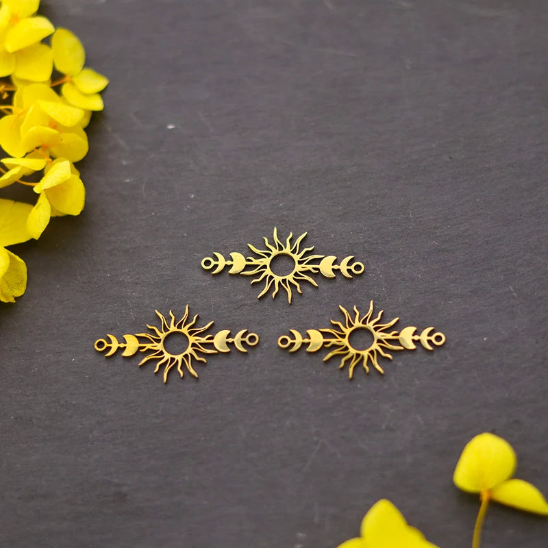 3pcs Sun Moon Star Jewelry Charms Pendant Set Stainless Steel DIY Accessories