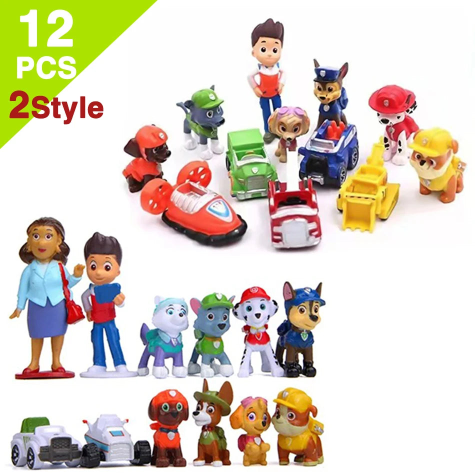 12Pcs Animal Paw Patrol Figures PVC Doll Toys for Kids - Birthday Gift
