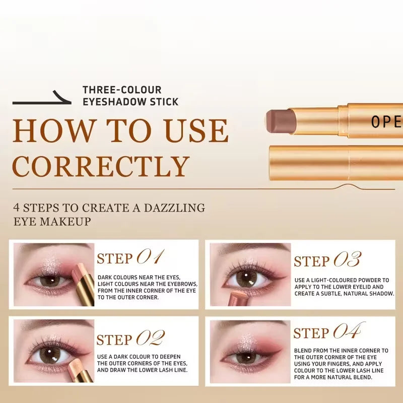 3-in-1 Matte & Shimmer Eyeshadow Stick - Long Lasting Multicolor Eye Makeup