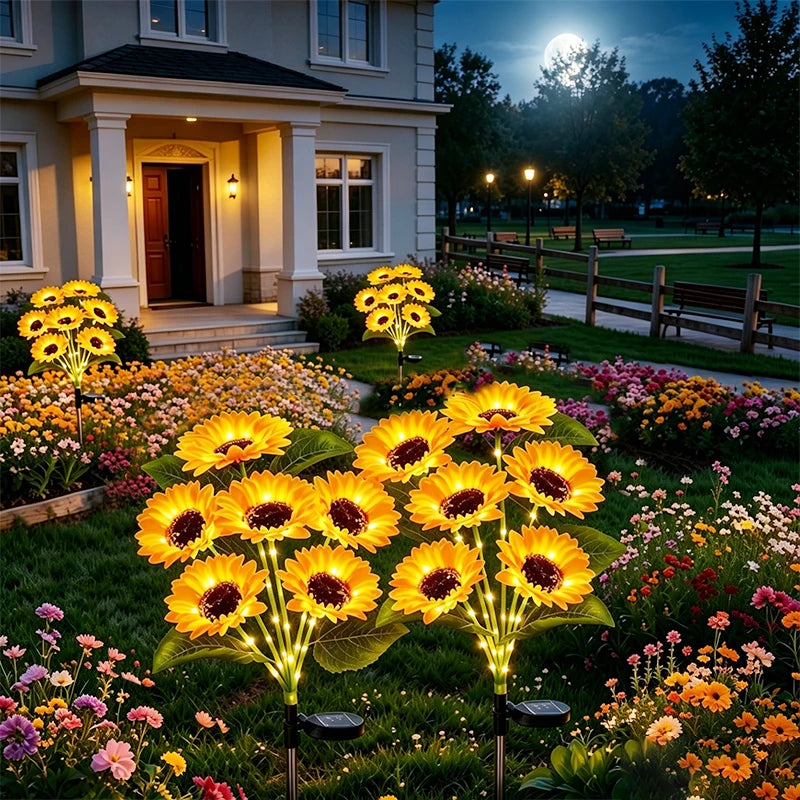 Solar Sunflower Garden Lights - Waterproof Outdoor Decor Stake Lights for Yard & Path