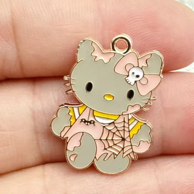 Halloween Cartoon Cat Skeleton Jewelry Pendant Keychain Set - DIY Accessory
