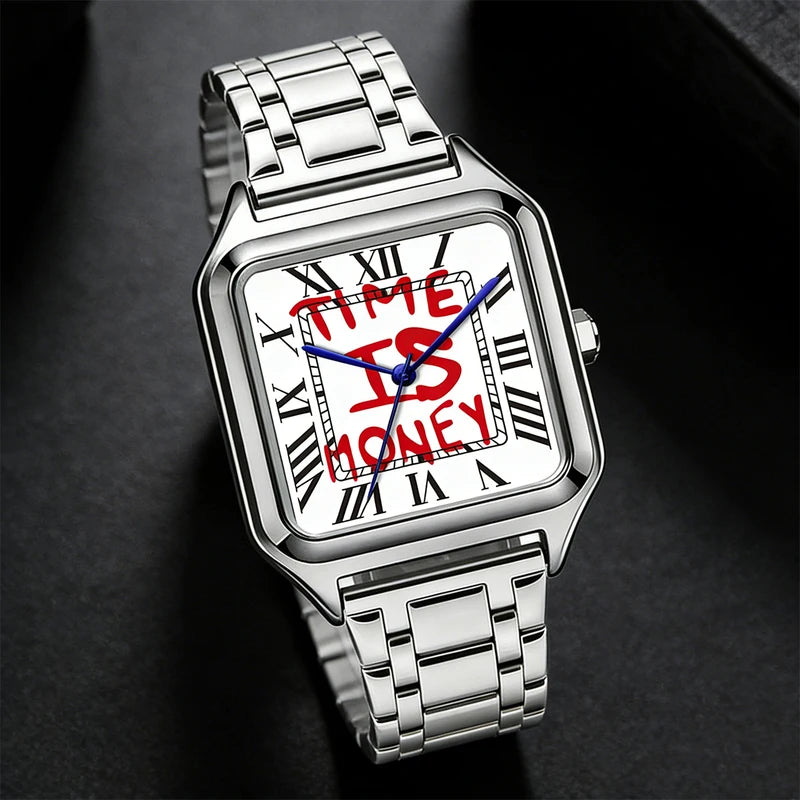Men's Quartz Watch Stainless Steel Square Dial Waterproof Business Watch