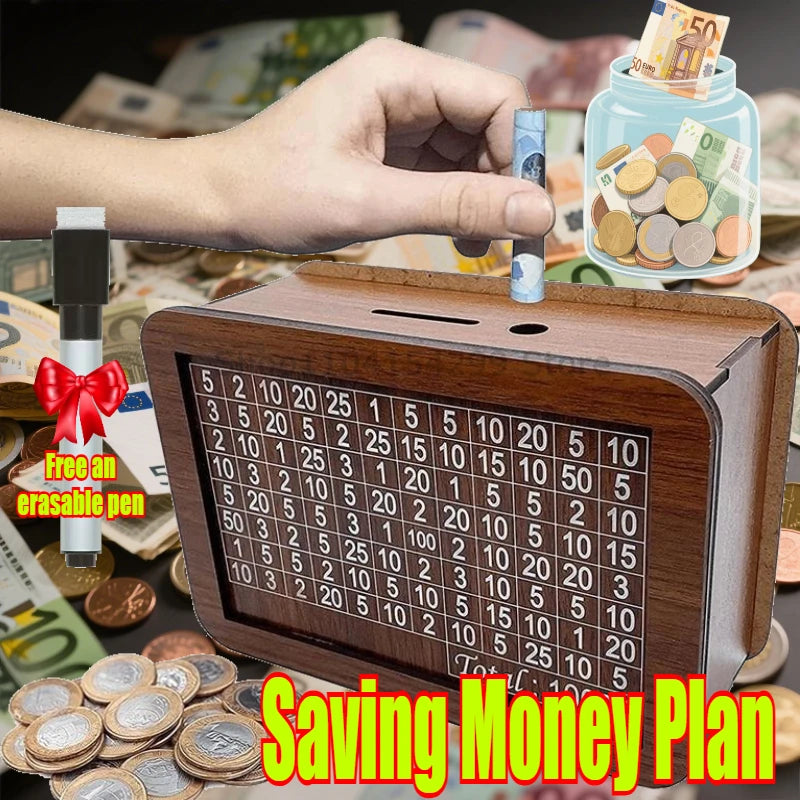 Wooden Piggy Bank Money Box - Reusable Cash Vault for Savings, Gift