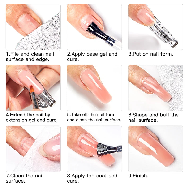 Nail Extension Gel Kit 2Pcs UV & LED Fast-Drying French Style Nail Art