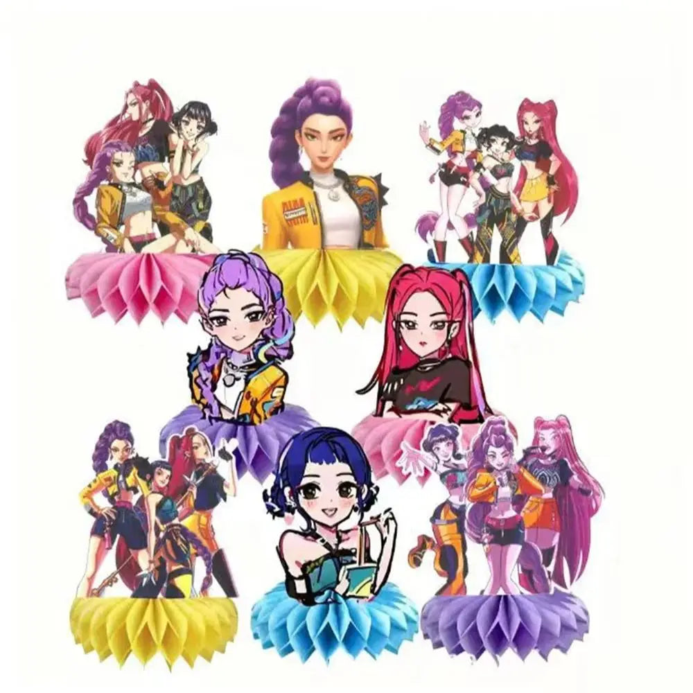 8pcs Girls Anime Figures Decorations Kids Birthday Party Honeycomb Ornaments