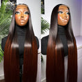 Human Hair Glueless Ombre Brown Straight Wig 13x4 HD Lace Frontal for Women