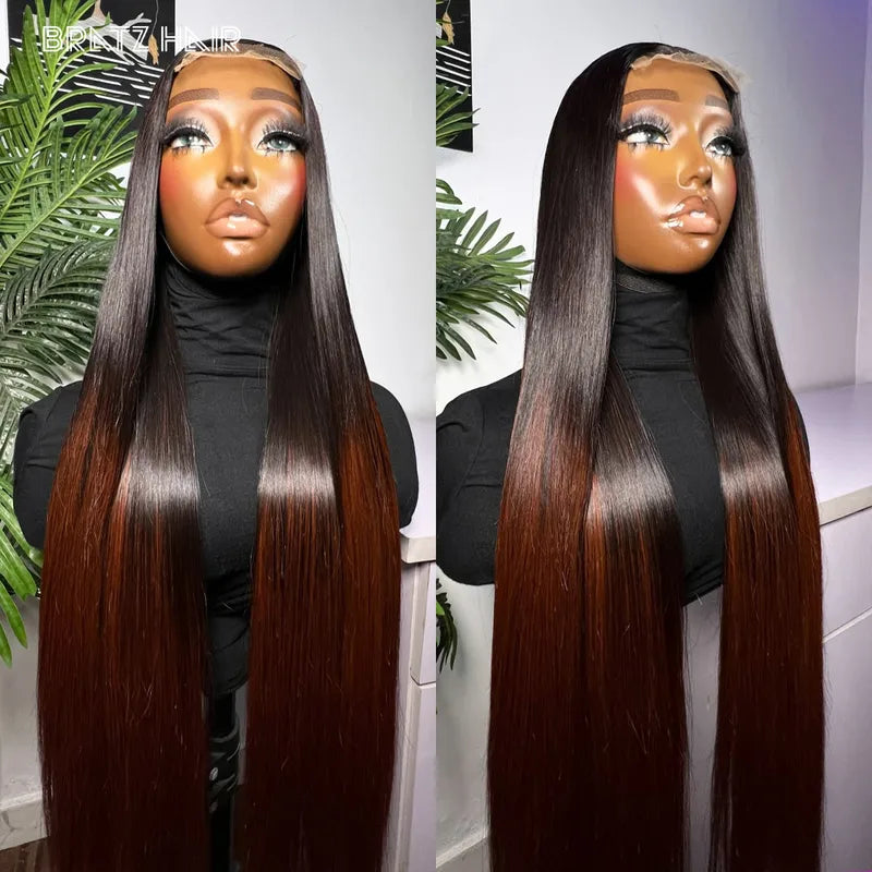 Human Hair Glueless Ombre Brown Straight Wig 13x4 HD Lace Frontal for Women