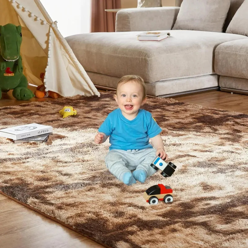 Tie-Dye Plush Area Rug for Living Room and Bedroom Non-Slip Shag Carpet