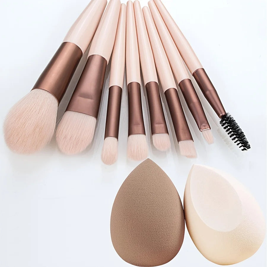 Makeup Brush Set & Sponges - Soft Nylon Bristles for Foundation Blush Eyeshadow
