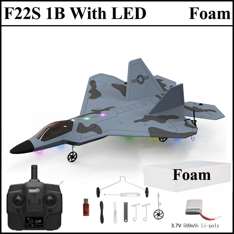 RC Airplane 2024 F22S Warplane with Gyroscope LED Lights - Outdoor Flying Toy