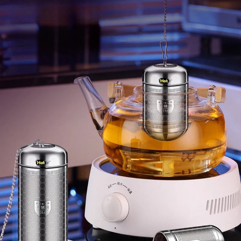 316 Stainless Steel Tea Infuser with Tray and Herbal Filter - Kitchen Tea Strainer Accessory