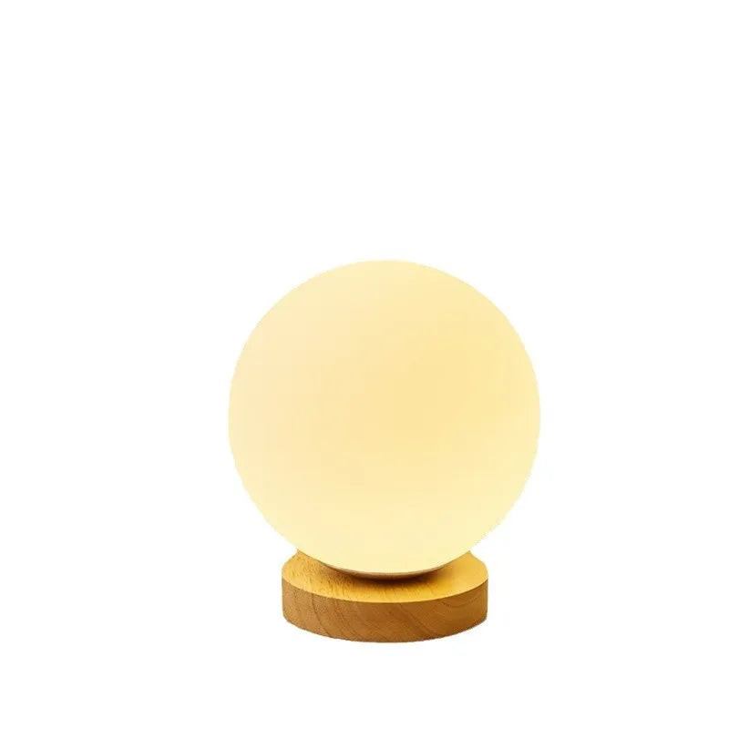 Modern Solid Wood Spherical Table Lamp for Bedroom & Living Room
